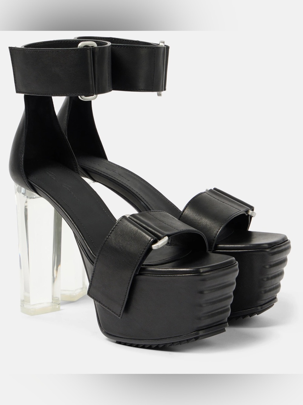 Rick Owens Leather Platform Ankle Strap Buckle Open Toe Block Heel Size EU 35